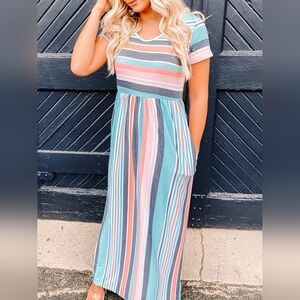Full Size Striped Round Neck Short Sleeve Dress
